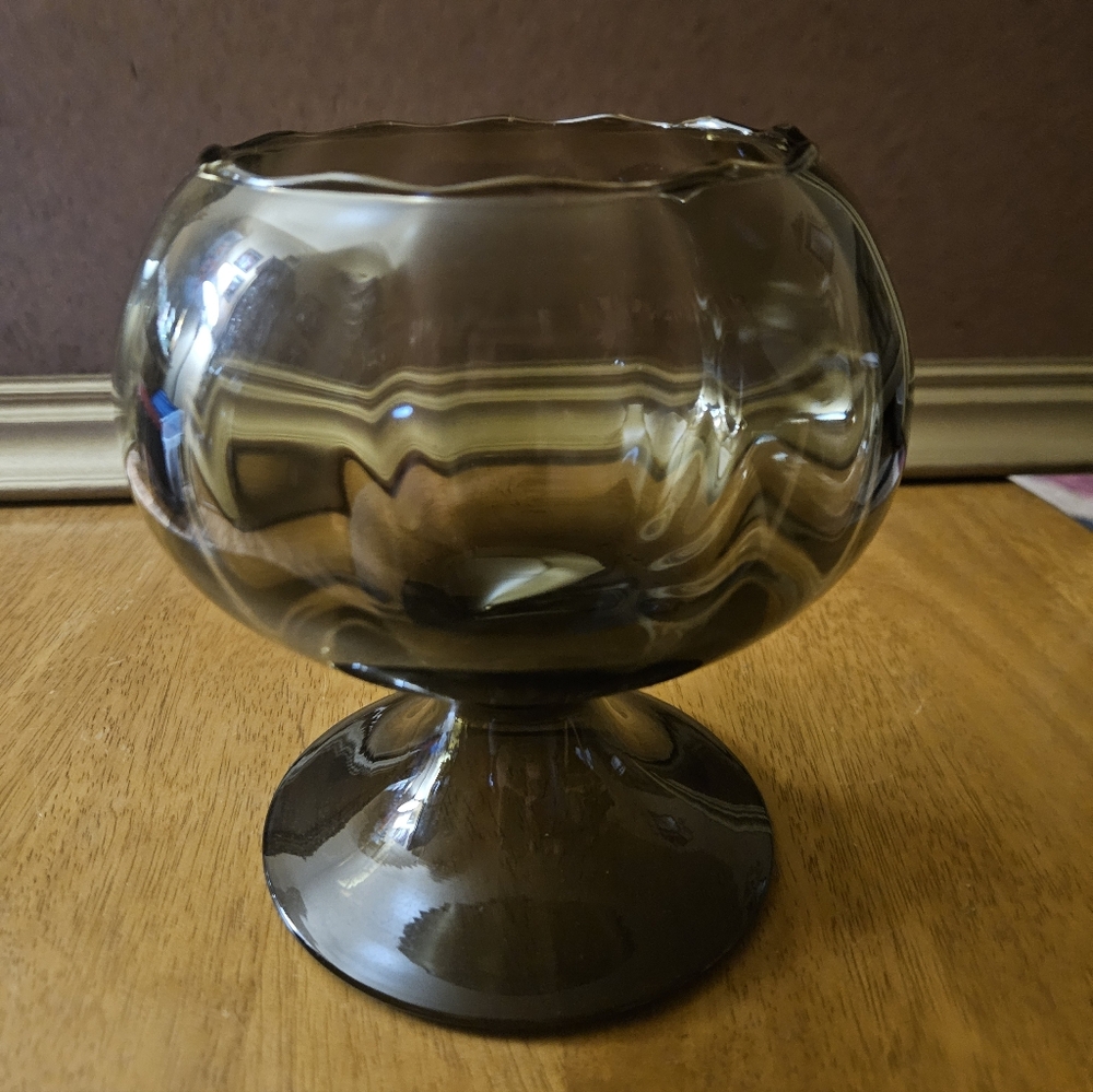 Vintage Colony Smokey Gray/Green Glass Pedestal Bowl
